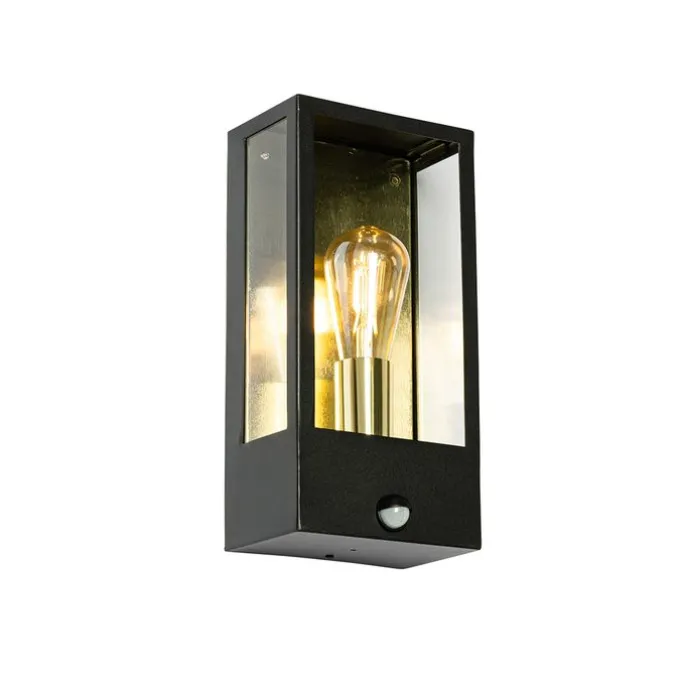 Außenwandleuchte schwarz mit Gold und Bewegungsmelder - Rotterdam