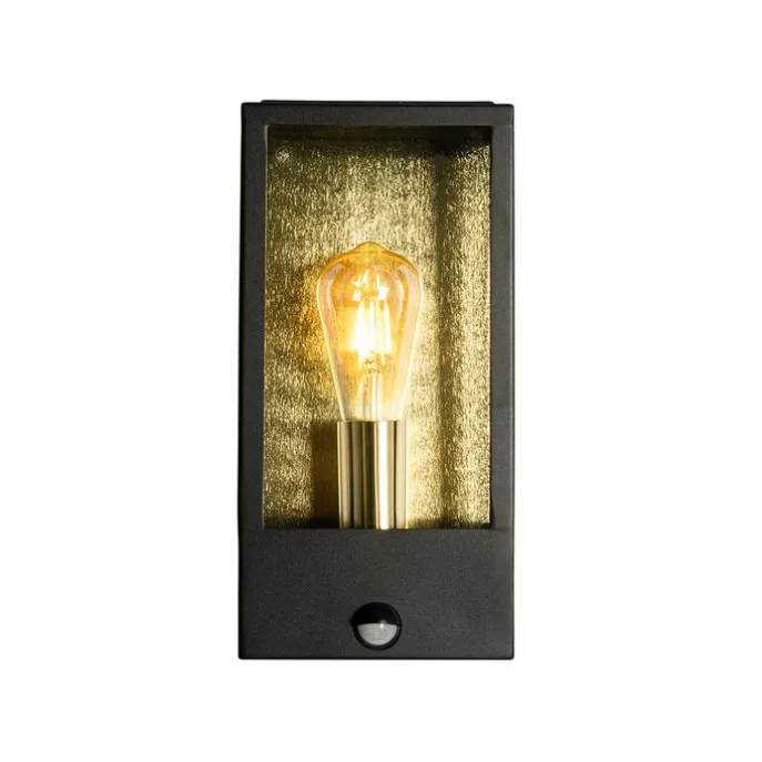 Außenwandleuchte schwarz mit Gold und Bewegungsmelder - Rotterdam