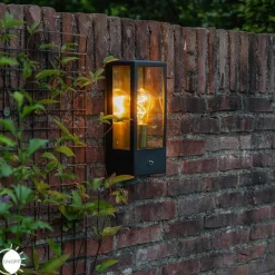 Außenwandleuchte schwarz mit goldenem Hell-Dunkel-Sensor - Rotterdam