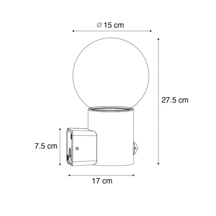Außenwandleuchte schwarz mit Opalglas mit Bewegungsmelder - Huma