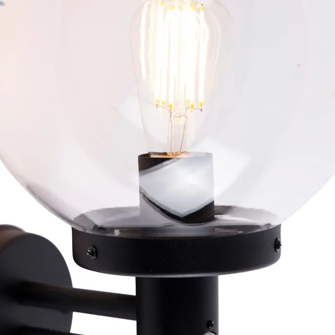 Außenwandleuchte schwarz mit klarem Glas inkl. Bewegungsmelder - Sfera