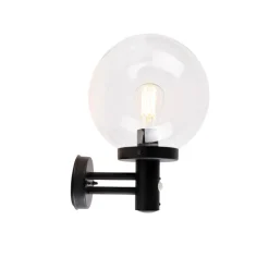 Außenwandleuchte schwarz mit klarem Glas inkl. Bewegungsmelder - Sfera