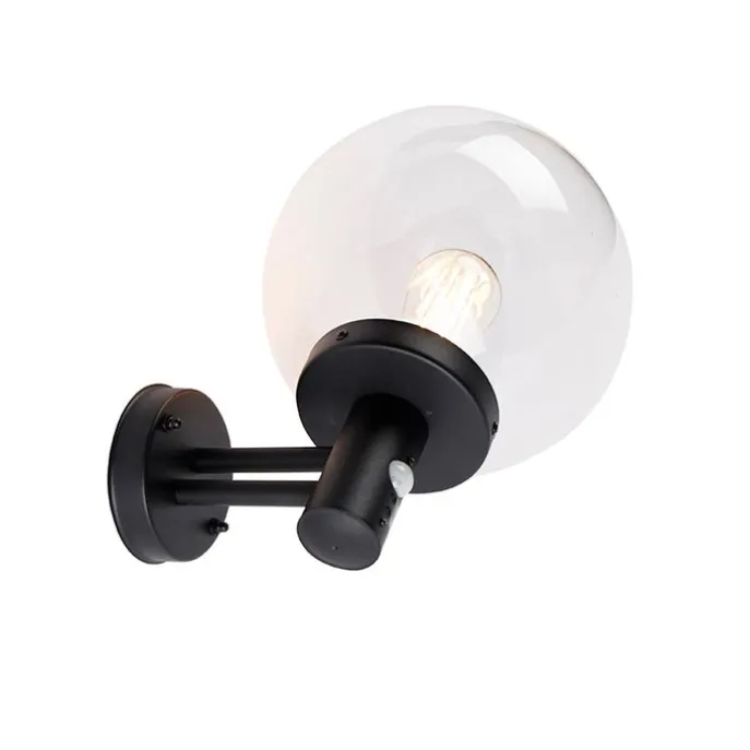 Außenwandleuchte schwarz mit klarem Glas inkl. Bewegungsmelder - Sfera