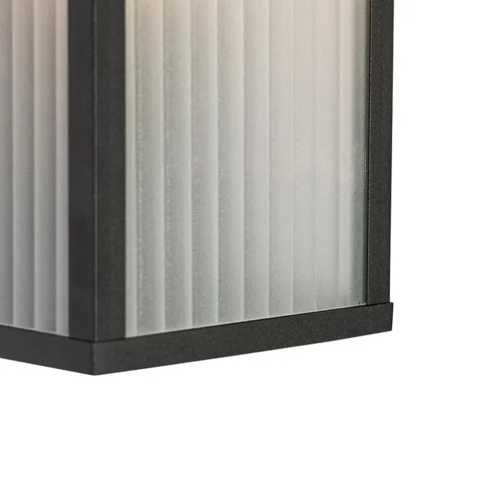 Außenwandleuchte schwarz mit geripptem Glas IP44 - Charlois