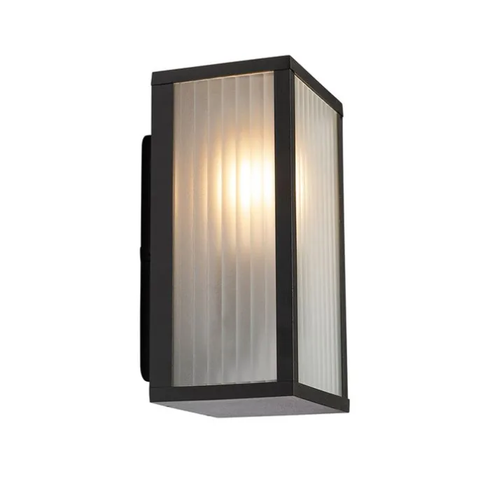 Außenwandleuchte schwarz mit geripptem Glas IP44 - Charlois