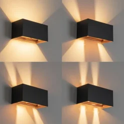 Außenwandleuchte schwarz mit Gold inkl. LED 4-flammig IP54 - Edwin