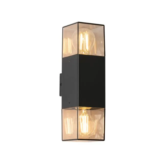 Außenwandleuchte schwarz mit Rauchschirm 2-flammig IP44 - Dänemark