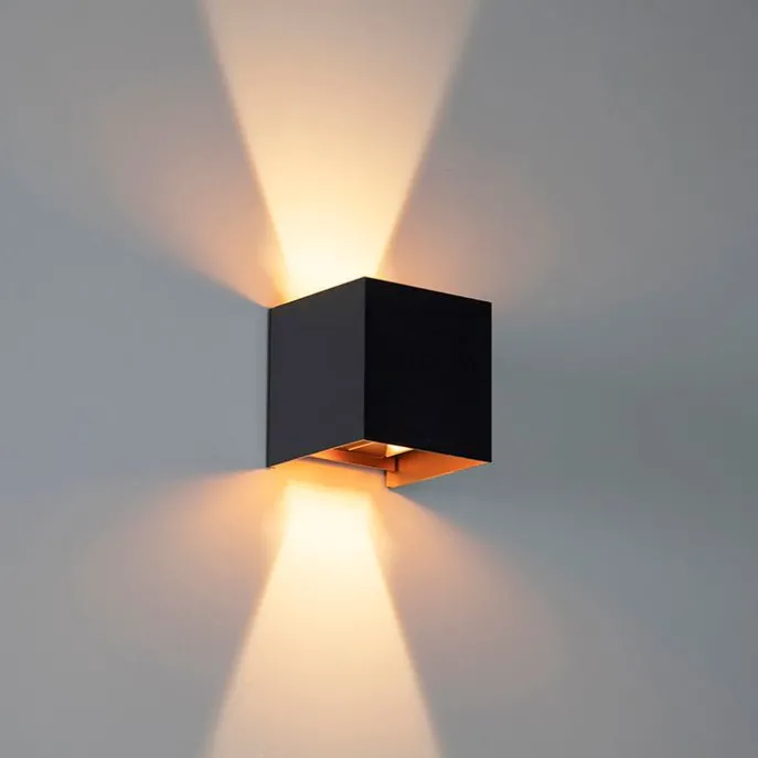 Außenwandleuchte schwarz mit Gold inkl. LED 2-flammig IP54 - Edwin