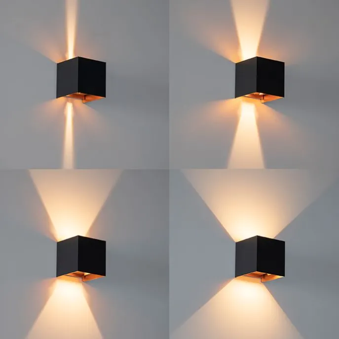 Außenwandleuchte schwarz mit Gold inkl. LED 2-flammig IP54 - Edwin