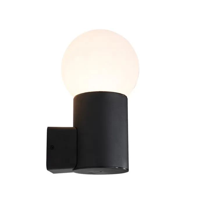 Außenwandleuchte schwarz mit Opalglas IP44 - Huma
