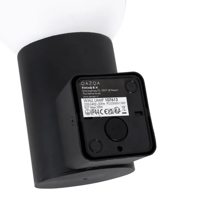 Außenwandleuchte schwarz mit Opalglas IP44 - Huma