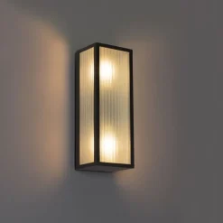 Außenwandleuchte schwarz mit geripptem Glas 2-flammig IP44 - Charlois