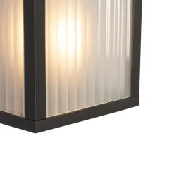 Außenwandleuchte schwarz mit geripptem Glas 2-flammig IP44 - Charlois