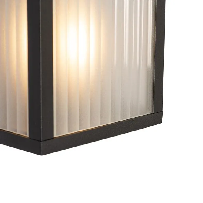 Außenwandleuchte schwarz mit geripptem Glas 2-flammig IP44 - Charlois