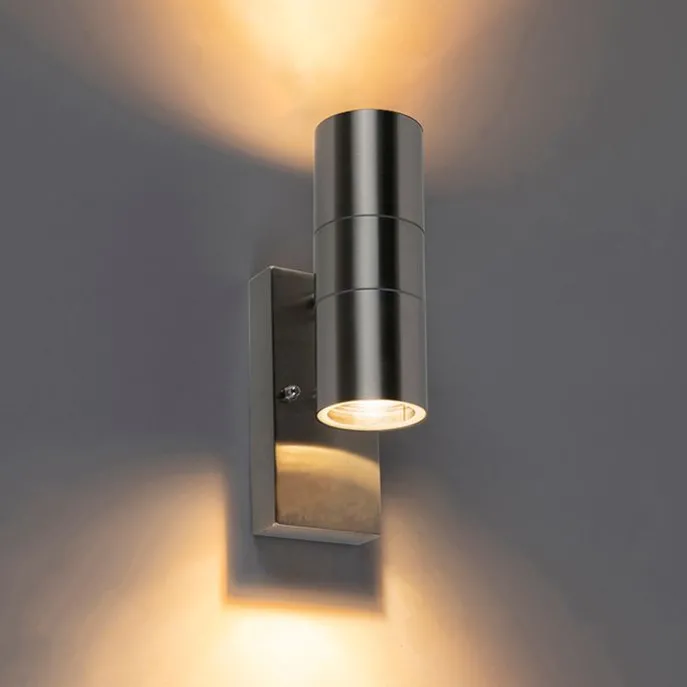 Außenwandleuchte Stahl 2-flammig IP44 mit Dämmerungssensor - Duo