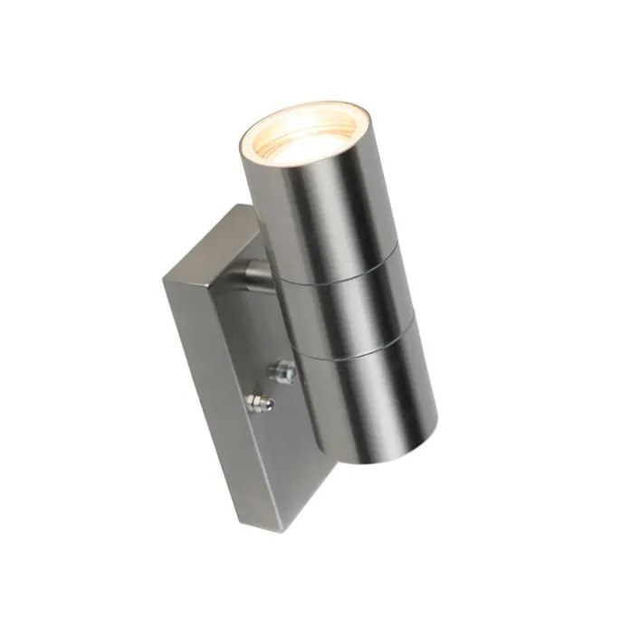 Außenwandleuchte Stahl 2-flammig IP44 mit Dämmerungssensor - Duo