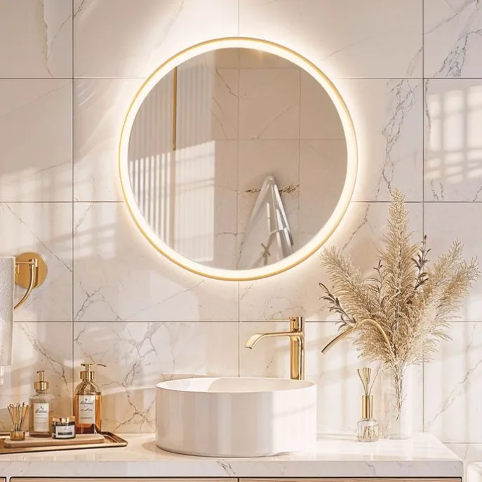 Badezimmerspiegel Gold 70 cm inkl. LED mit Touchdimmer - Miral