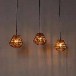 Bambus-Hängelampe mit weißem länglichem 3-Licht - Canna Diamond