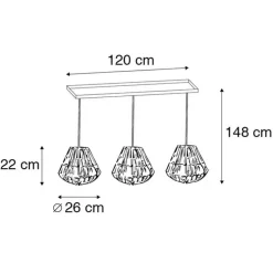 Bambus-Hängelampe mit weißem länglichem 3-Licht - Canna Diamond