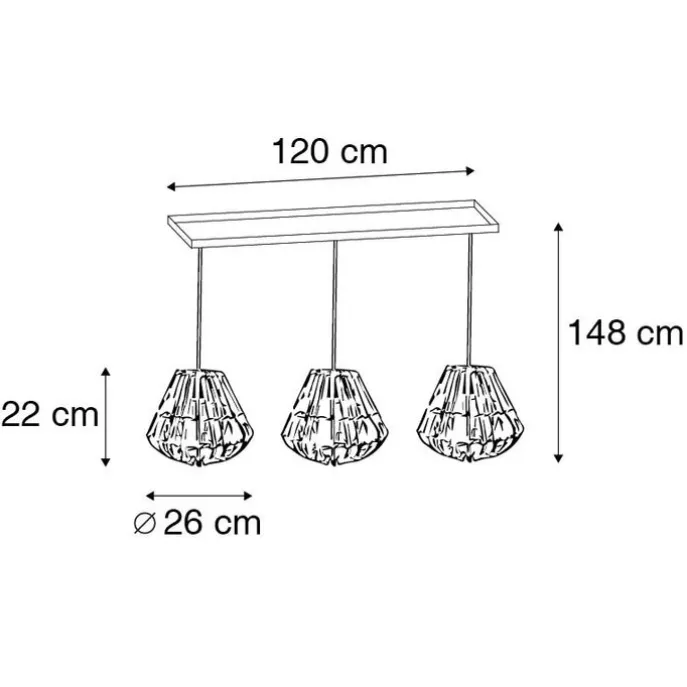 Bambus-Hängelampe mit weißem länglichem 3-Licht - Canna Diamond