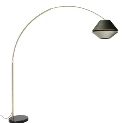 Bogenlampe aus Messing mit schwarzem und doppeltem Samtschirm Grün - XXL