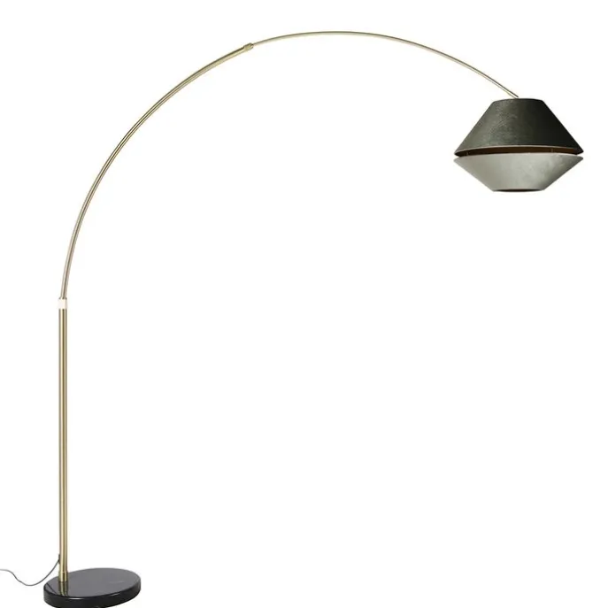 Bogenlampe aus Messing mit schwarzem und doppeltem Samtschirm Grün - XXL