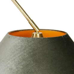 Bogenlampe aus Messing mit schwarzem und doppeltem Samtschirm Grün - XXL
