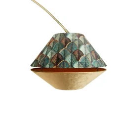 Bogenlampe aus Messing mit doppeltem, weißem Samtschirm, Blattdesign und Beige - XXL