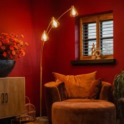 Bogenlampe Bronze mit Marmor und Braunglas 3 Lichter - Nina