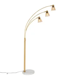 Bogenlampe Bronze mit Marmor und Braunglas 3 Lichter - Nina