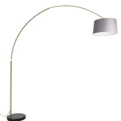 Bogenlampe Messing mit Marmorstoffschirm grau 45 cm - XXL