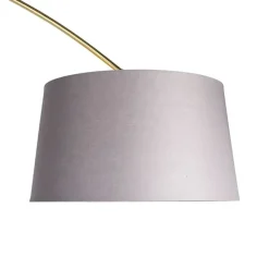 Bogenlampe Messing mit Marmorstoffschirm grau 45 cm - XXL