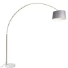 Bogenlampe Messing mit Marmorstoffschirm grau 45 cm - XXL