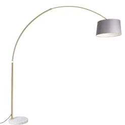 Bogenlampe Messing mit Marmorstoffschirm grau 45 cm - XXL
