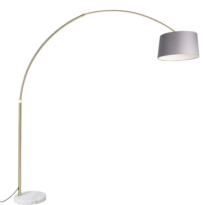Bogenlampe Messing mit Marmorstoffschirm grau 45 cm - XXL