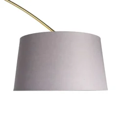 Bogenlampe Messing mit Marmorstoffschirm grau 45 cm - XXL