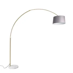 Bogenlampe Messing mit Marmorstoffschirm grau 45 cm - XXL