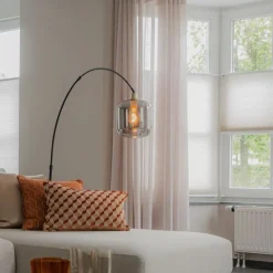 Bogenlampe schwarz mit gold mit Rauchglas - Zuzanna