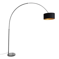 Bogenlampe schwarz Veloursschirm schwarz mit Gold 50 cm - XXL
