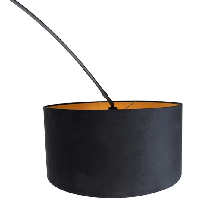 Bogenlampe schwarz Veloursschirm schwarz mit Gold 50 cm - XXL