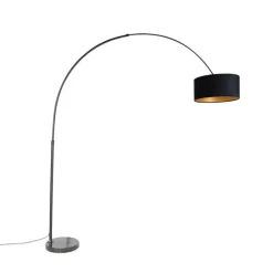 Bogenlampe schwarz Veloursschirm schwarz mit Gold 50 cm - XXL