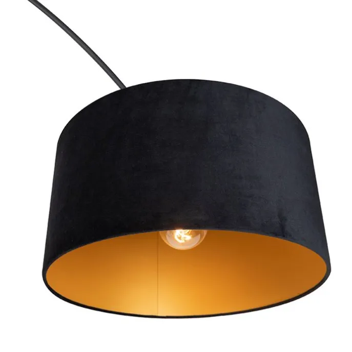 Bogenlampe schwarz Veloursschirm schwarz mit Gold 50 cm - XXL