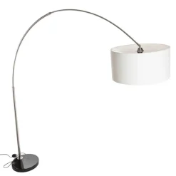Bogenlampe Stahl Stoffschirm weiß 50 cm - XXL