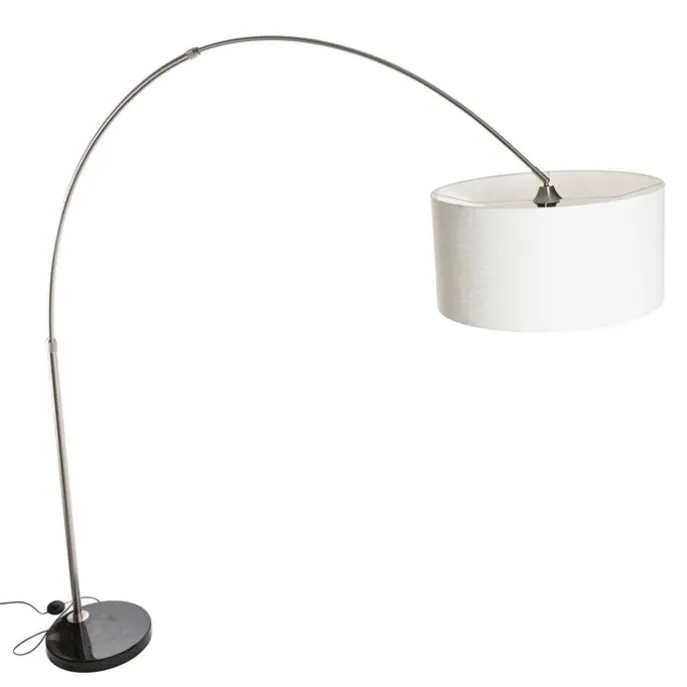 Bogenlampe Stahl Stoffschirm weiß 50 cm - XXL