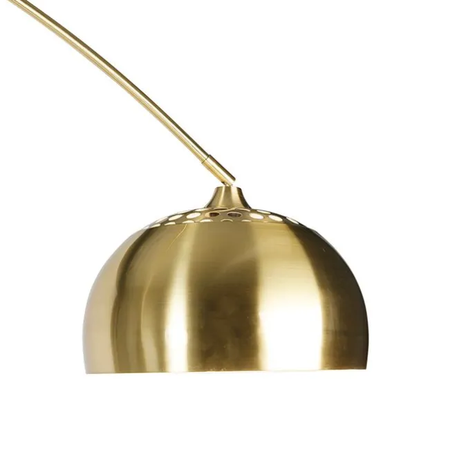 Bogenleuchte Messing mit schwarzem Marmorsockel und Messingschirm - XXL