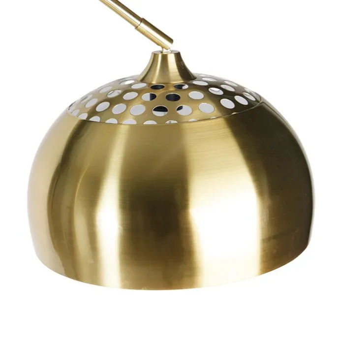 Bogenleuchte Messing mit schwarzem Marmorsockel und Messingschirm - XXL