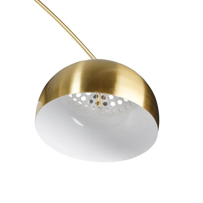 Bogenleuchte Messing mit schwarzem Marmorsockel und Messingschirm - XXL