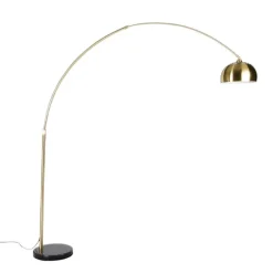 Bogenleuchte Messing mit schwarzem Marmorsockel und Messingschirm - XXL