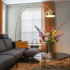 Bogenleuchte Messing mit weißem Marmorsockel verstellbar - XXL