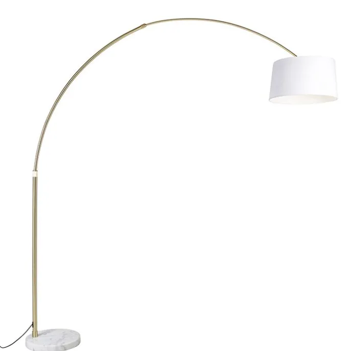 Bogenleuchte Messing mit weißem Stoffschirm 50 cm - XXL